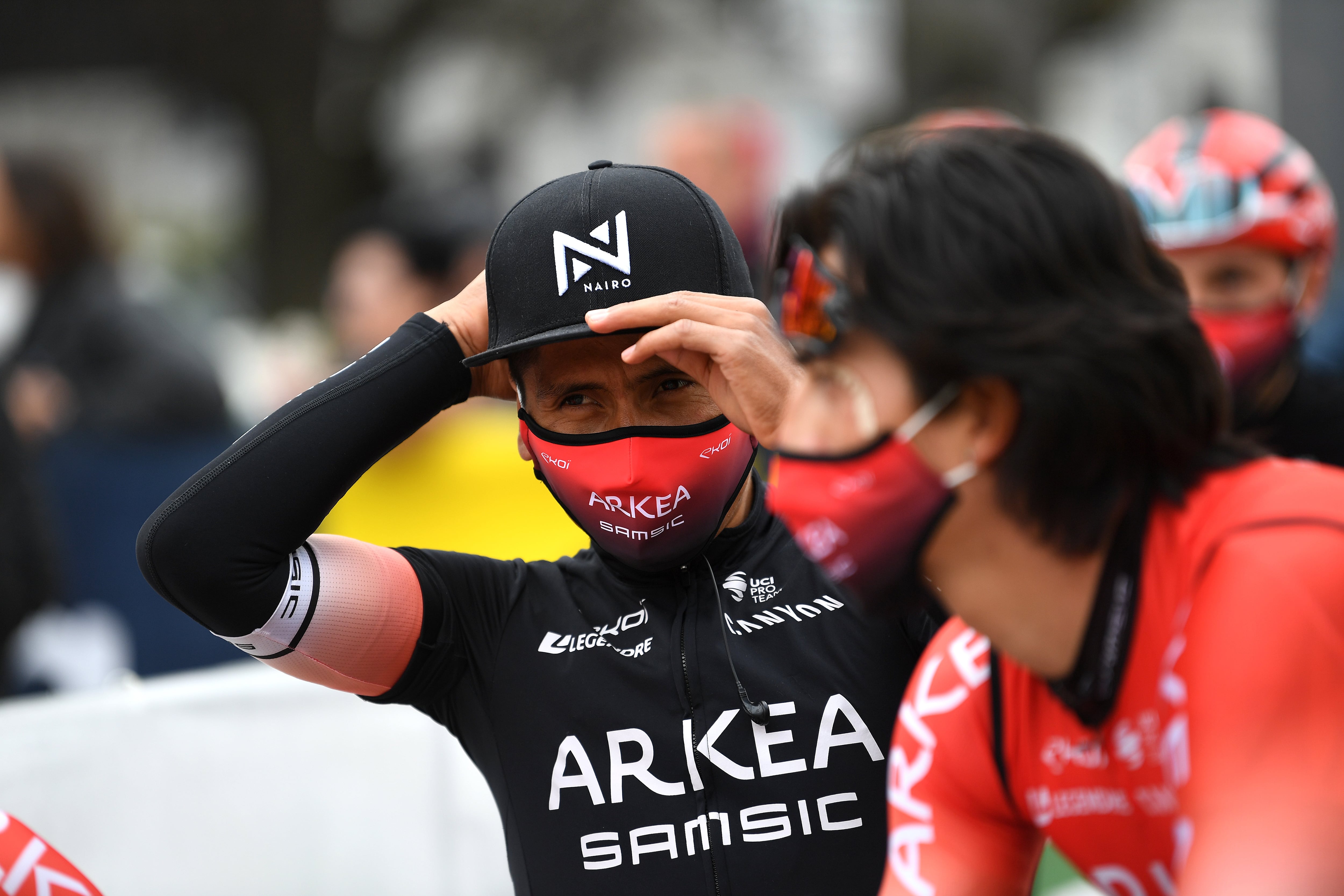 FEICHTEN IM KAUNERTAL, AUSTRIA - APRIL 20: Nairo Alexander Quintana Rojas of Colombia and Team Arkéa - Samsic at start in Innsbruck city during the 44th Tour of the Alps 2021, Stage 2 a 121,5km stage from Innsbruck to Feichten im Kaunertal 1291m / Mask / Covid Safety Measures / @Tourof_TheAlps / #TouroftheAlps / on April 20, 2021 in Feichten im Kaunertal, Austria. (Photo by Tim de Waele/Getty Images)