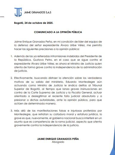 El comunicado dice que resulta especialmente grave que funcionarios del gobierno emitan señalamientos públicos.