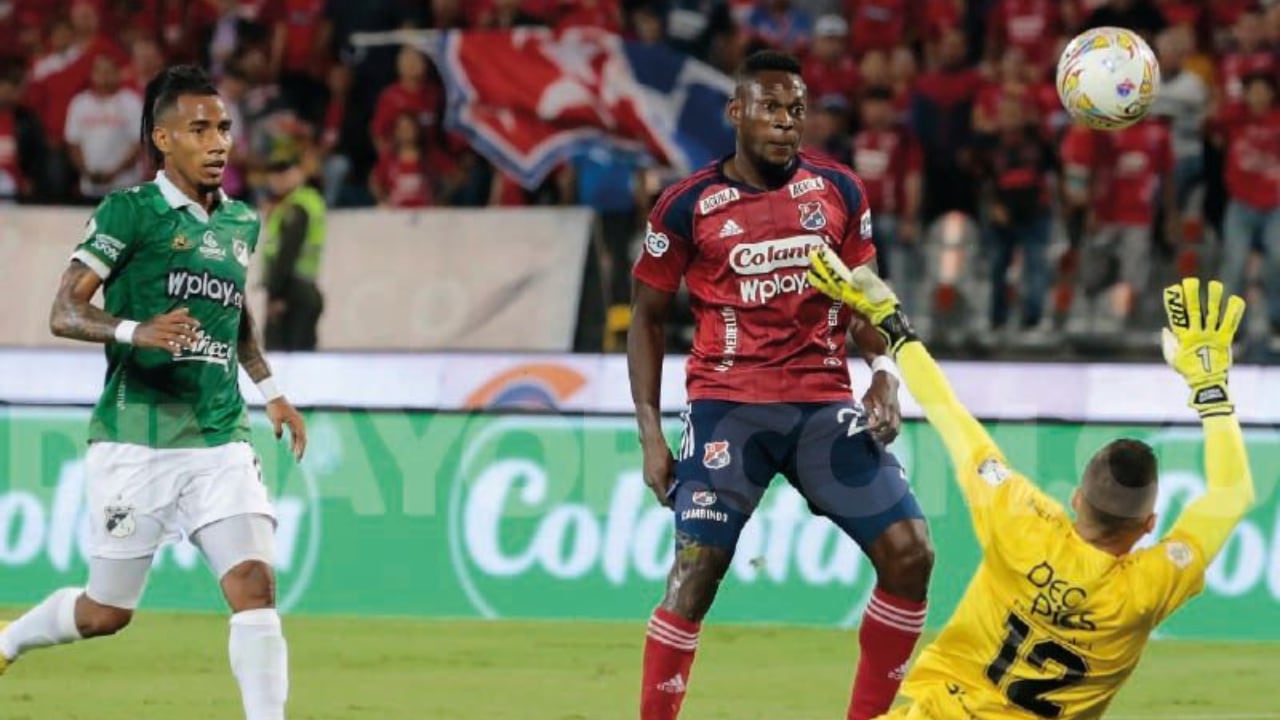 Diber Cambindo, el principal atacante del DIM en la Liga BetPlay 2023-1.