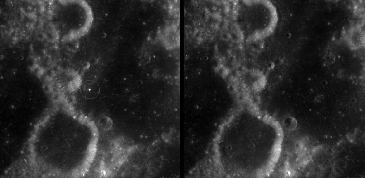 Una comparación de imágenes reveló una nueva marca en la superficie lunar