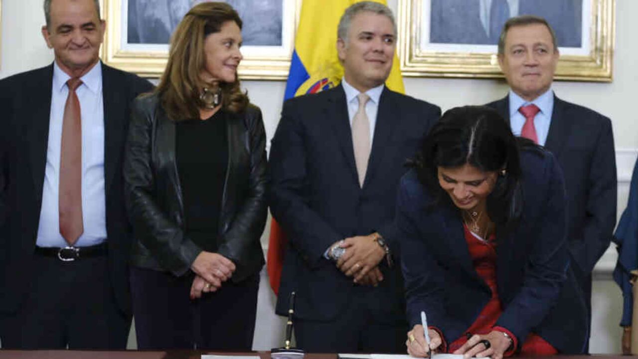 La vicepresidente, Marta Lucía Ramírez, el presidente Iván Duque y la directora del DNP, Gloria Alonso, durante la radicación del Plan de Desarrollo