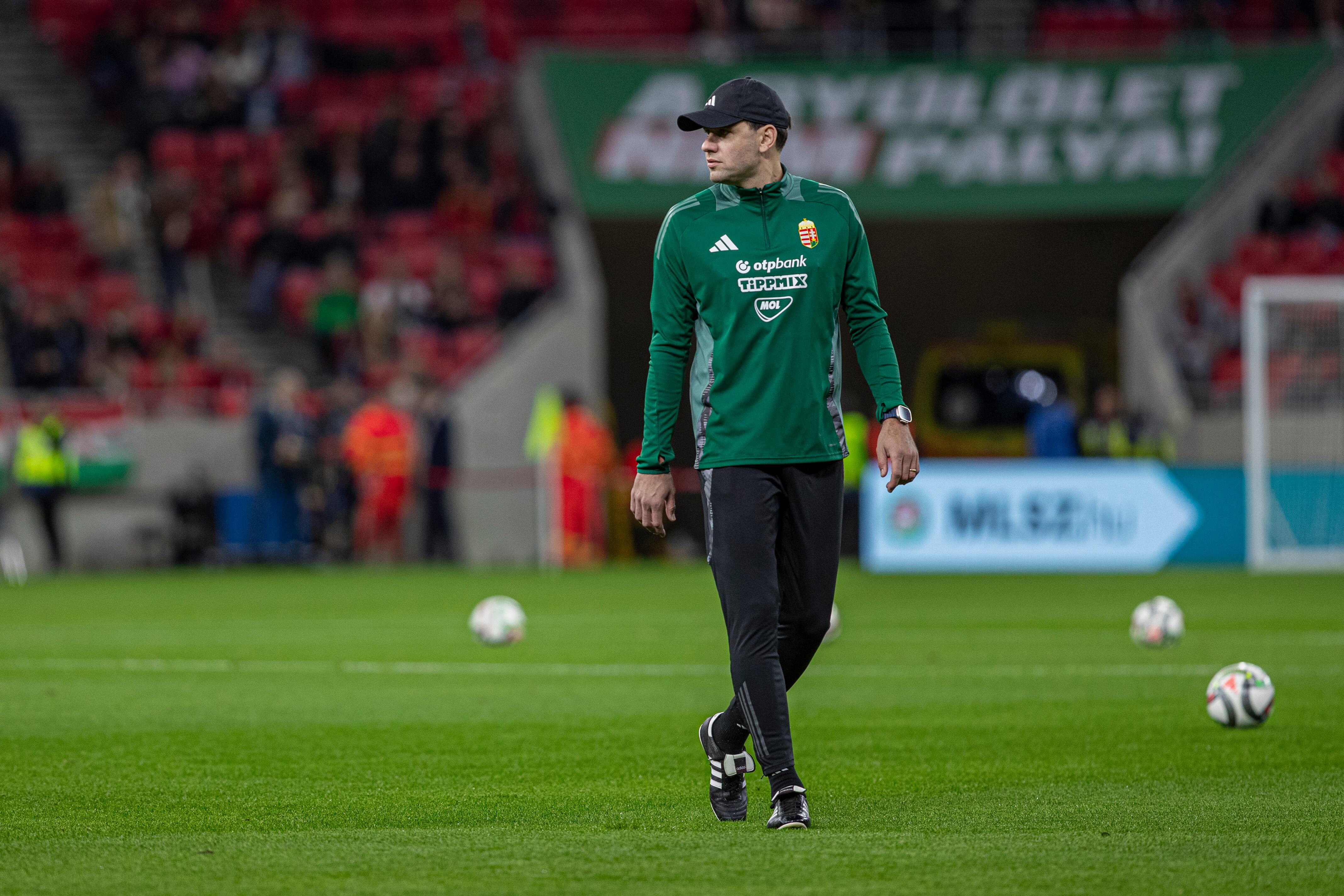 Adam Szalai, former team captain, works in his new position as a field trainer before the UEFA Nations League Group match at Puskas Arena in Budapest, Hungary, on October 11, 2024. (Photo by Robert Szaniszlo/NurPhoto via Getty Images)