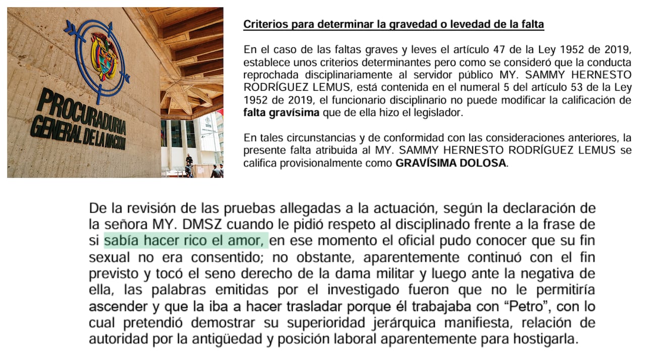 Procuraduría formula cargos contra Sammy Rodríguez, exedecán del presidente Gustavo Petro, por presunto acoso sexual.