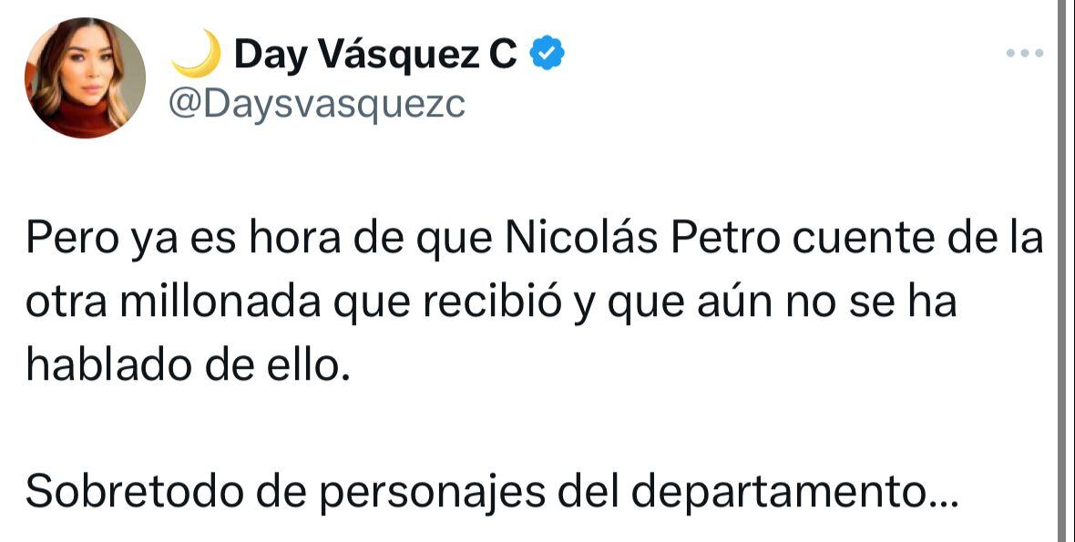 Nuevo reclamo de Day Vásquez a Nicolás Petro