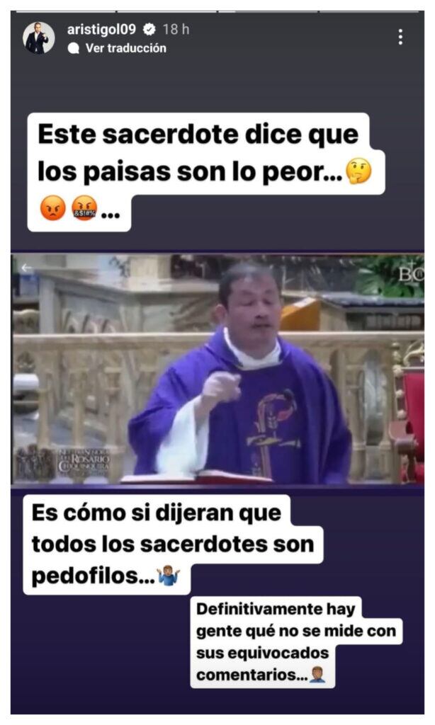 Mensaje Aristizábal tras polémico comentario de sacerdote.