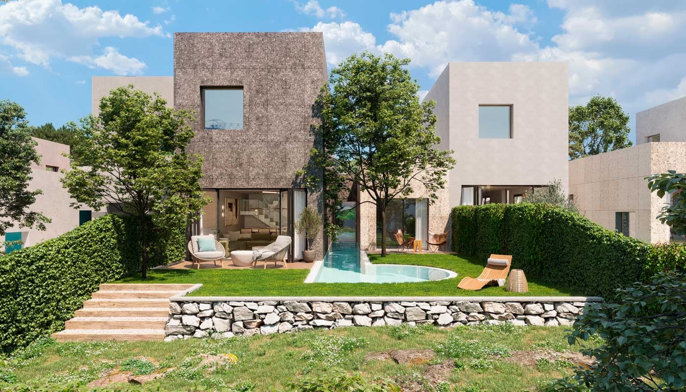 Onix está compuesto por 29 viviendas unifamiliares, piscina y jardín interior.