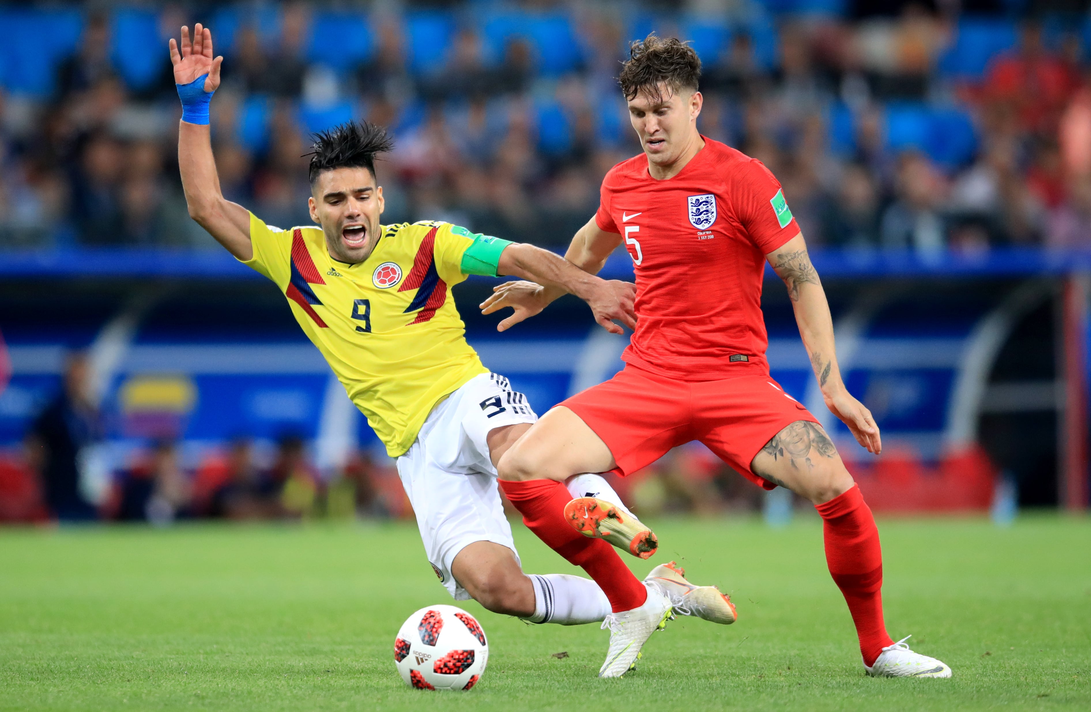 Falcao jugando contra Inglaterra en los octavos de final del Mundial 2026.