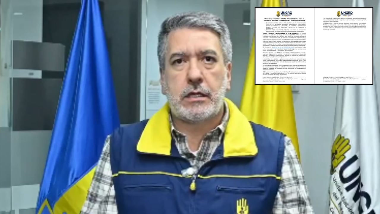 David Santiago Tamayo, director general de la UNGRD. La entidad anunció la fecha del Simulacro Nacional de Respuesta a Emergencias 2026, que se realizará el 21 de octubre en todo el país.