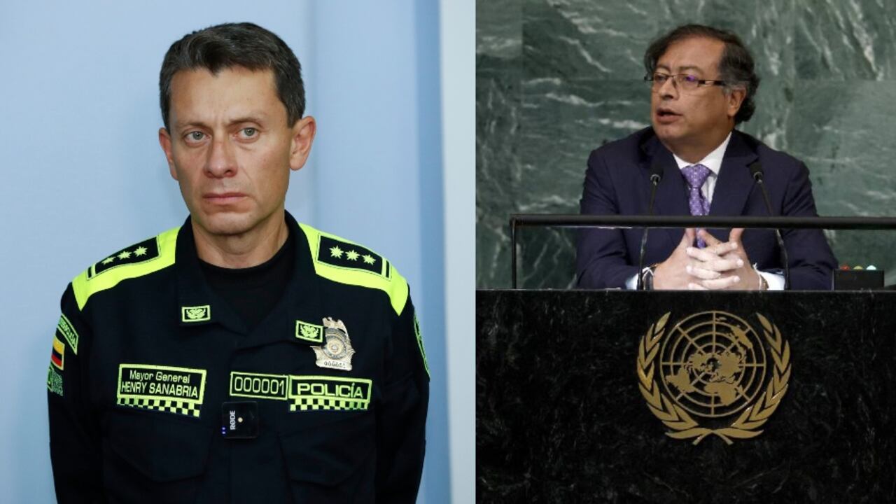 De izquierda a derecha: El director de la Policía, general Henry Sanabria, y el presidente Gustavo Petro.