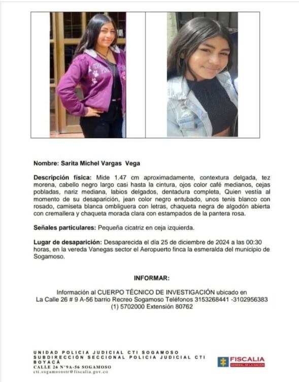 Autoridades intensifican búsqueda de Sarita Michel, niña desaparecida en Boyacá