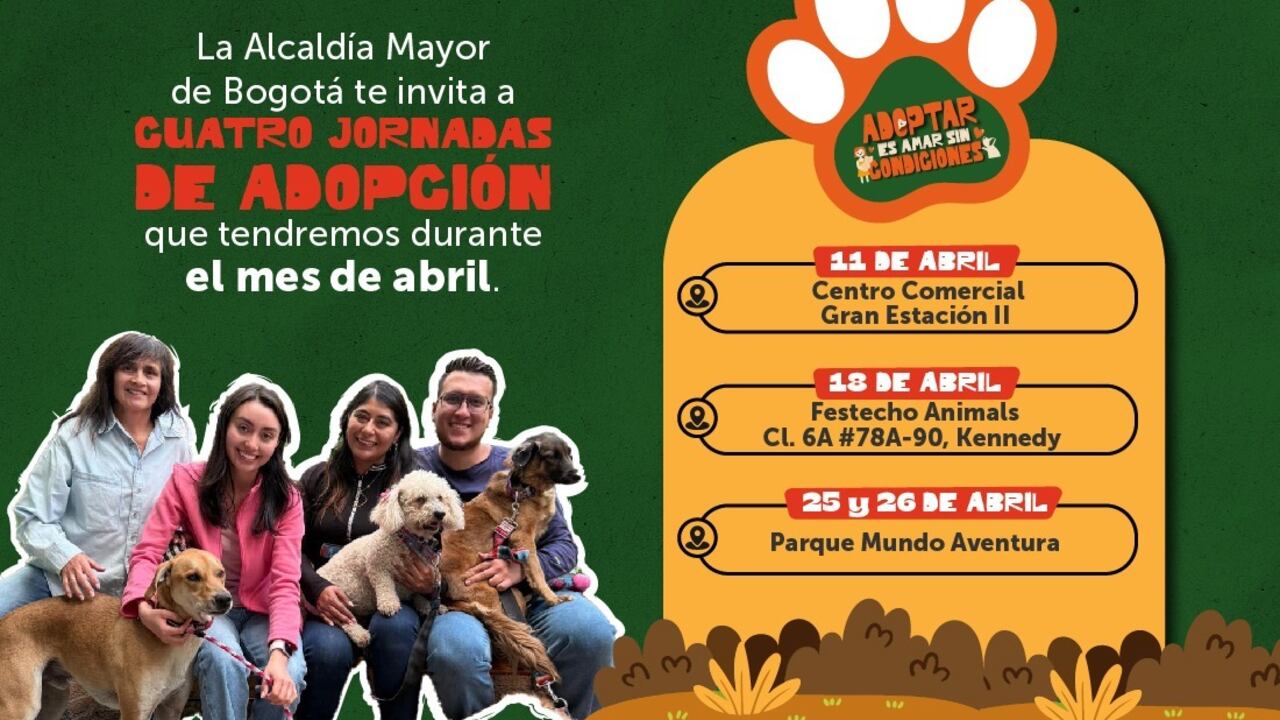 Jornadas de adopción en Bogotá en abril de 2026.