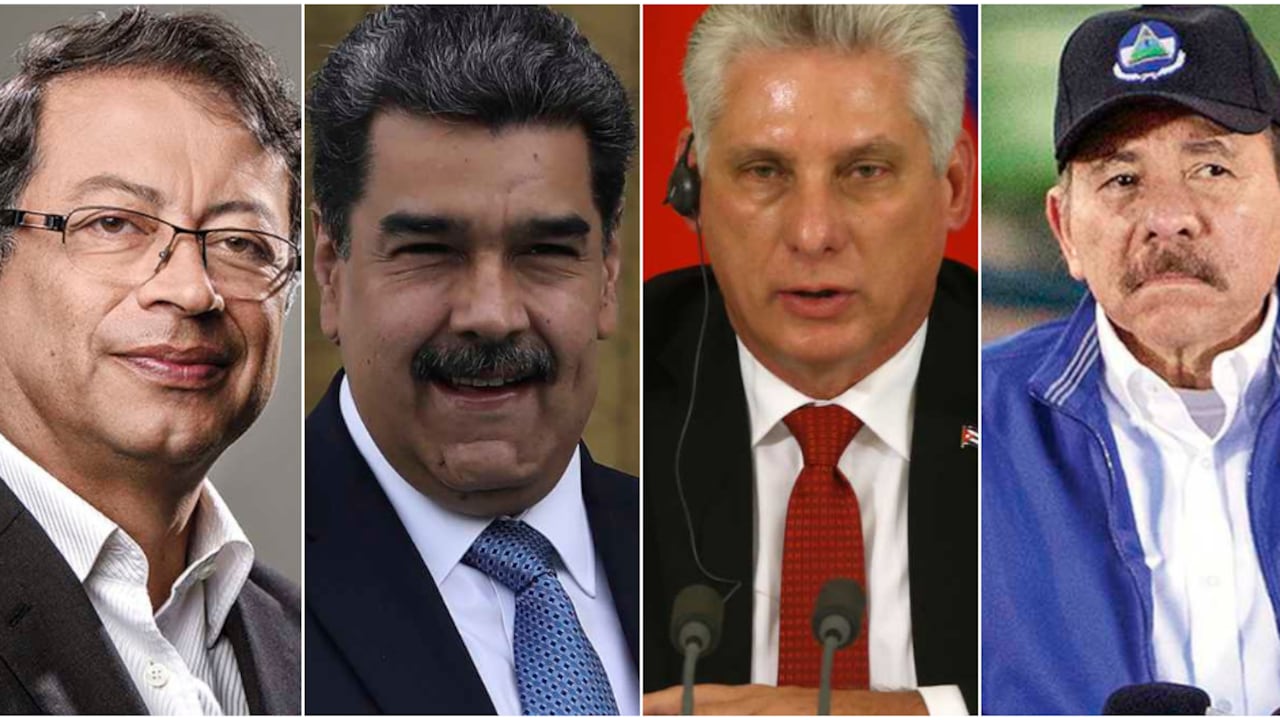 Gustavo Petro, Nicolás Maduro, Miguel Díaz-Canel y Daniel Ortega, presidentes de Colombia, Venezuela, Cuba y Nicaragua, respectivamente