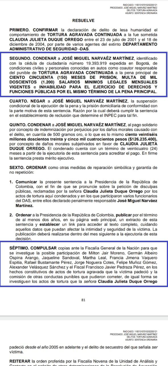 José Miguel Narváez, exsubdirector del DAS, fue condenado por tortura psicológica.