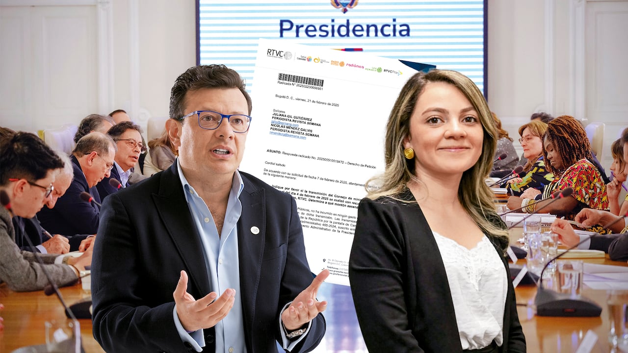 Los consejos de ministros son transmitidos por RTVC gracias a un contrato interadministrativo con el sistema de medios públicos por 6.074 millones de pesos que está vigente hasta noviembre de 2025 o hasta que se agoten sus fondos. Hollman Morris, gerente de RTVC y María Paula Fonseca.