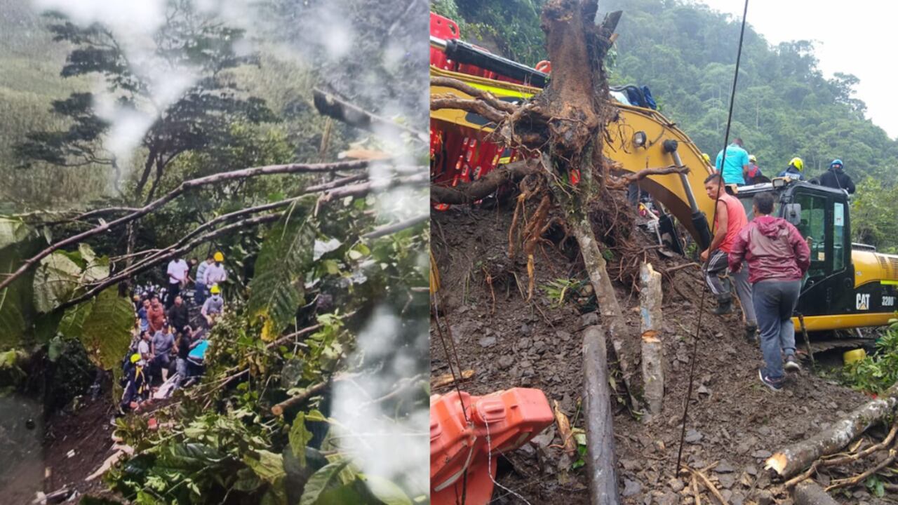 Labores de rescate en deslizamiento que sepultó a un bus en Risaralda.