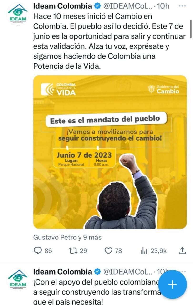 Ideam convoca a marchas a favor del gobierno Petro