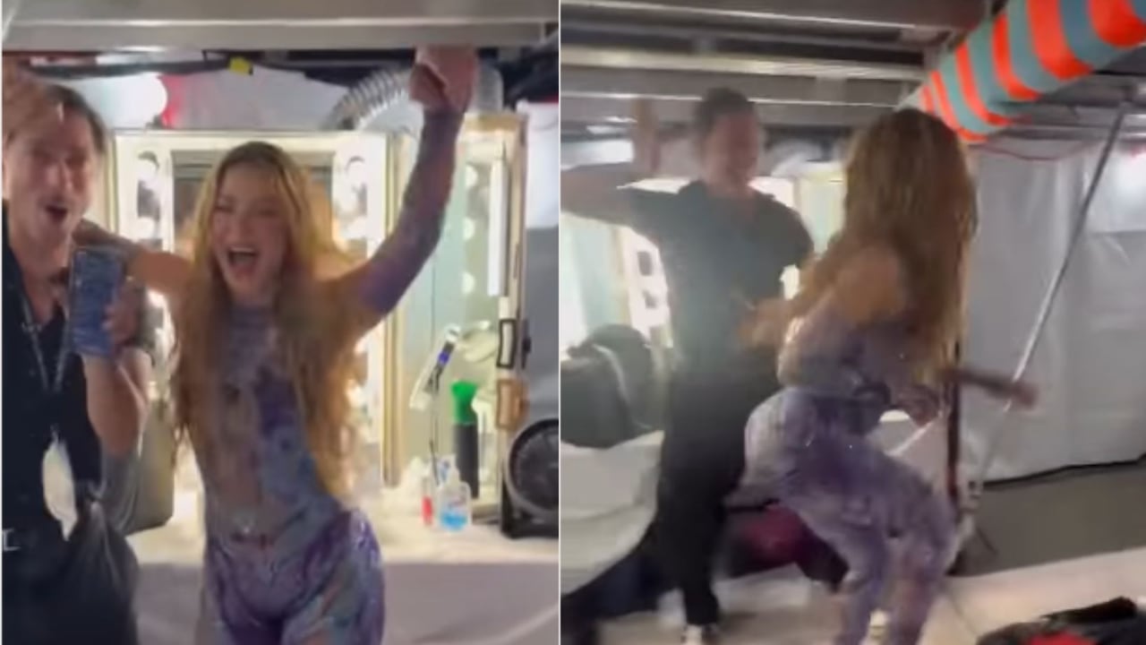 Shakira celebrando el triunfo de Colombia ante República Democrática del Congo