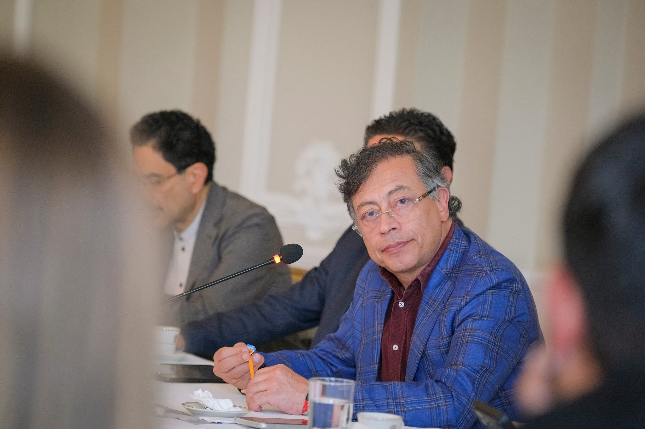 El presidente, Gustavo Petro, reunido con la bancada del Pacto Histórico en la Casa de Nariño, en Bogotá, el 7 de julio de 2026. A su lado, el senador y ex aspirante presidencial derrotado Iván Cepeda Castro