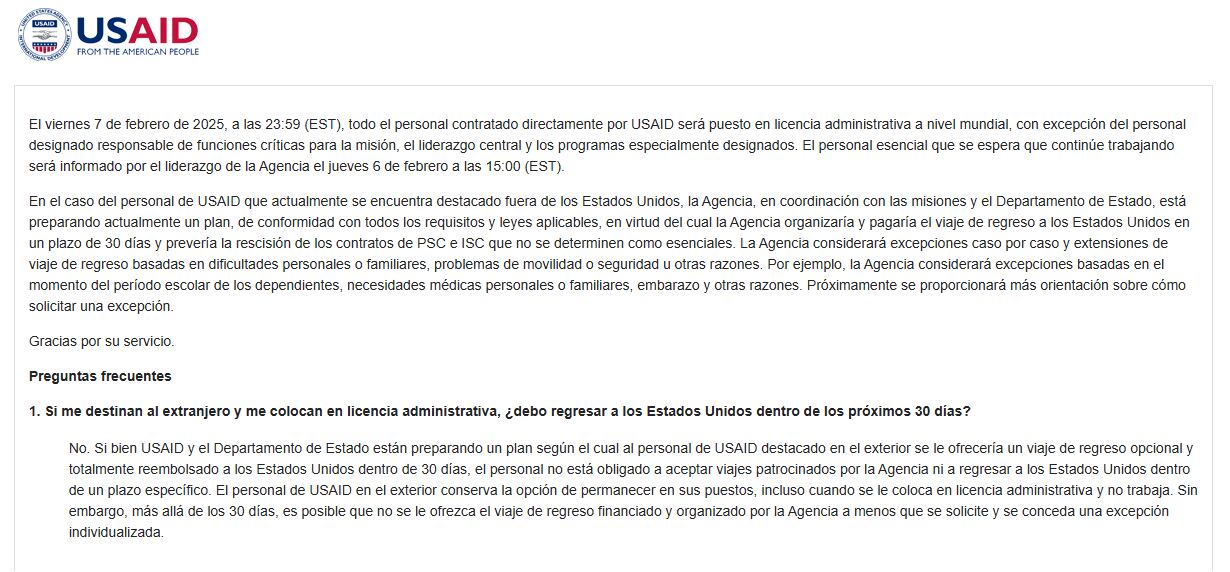 Página web de USAID traducida al español