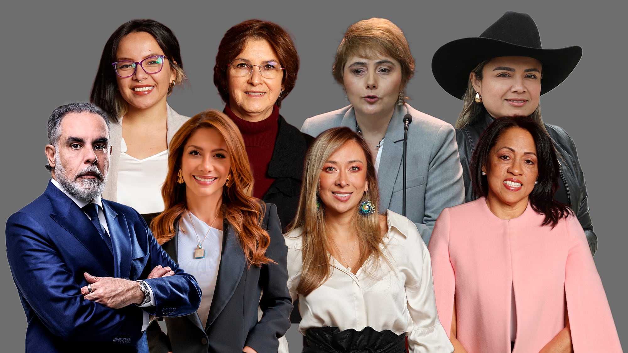Armando Benedetti, Catherine Juvinao, Julia Miranda, Lina María Garrido, Marelen Castillo, Carolina Giraldo, Katherine Miranda y Jennifer Pedraza
