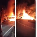 Bus intermunicipal terminó incendiado tras chocar contra una motocicleta