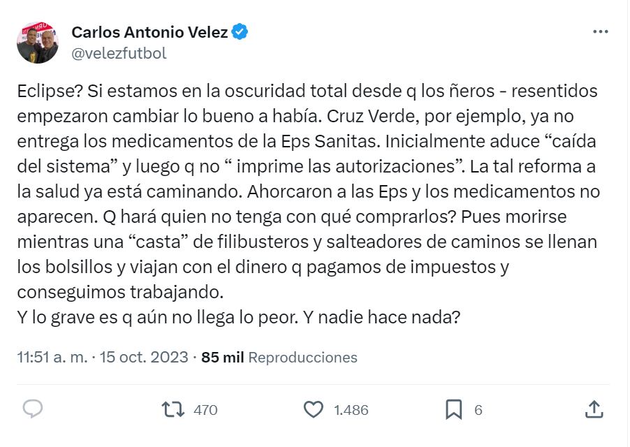 Vélez denuncia irregularidades en la entrega de medicamentos