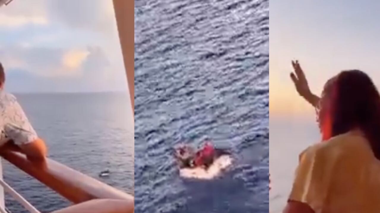 Momento en que los balseros se acercan al crucero.