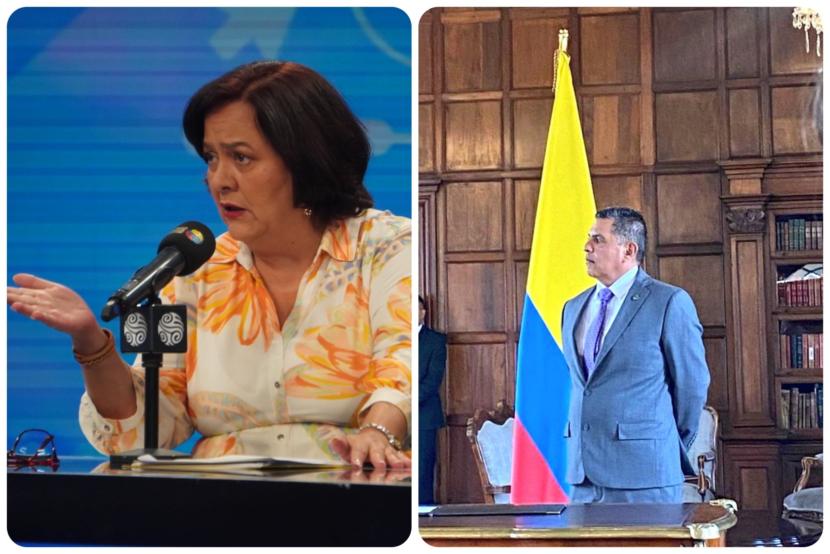 Luz María Múnera entrega la intervención de la Nueva EPS a Jorge Iván Ospina.