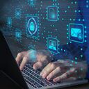 Cyber security IT engineer working on protecting network against cyberattack from hackers on internet. Secure access for online privacy and personal data protection. Hands typing on keyboard and PCB