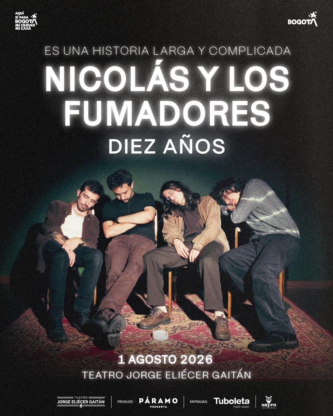 Nicolás y Los Fumadores celebra una década de historia bogotana el 1 de agosto, en el Teatro Jorge Eliécer Gaitán.