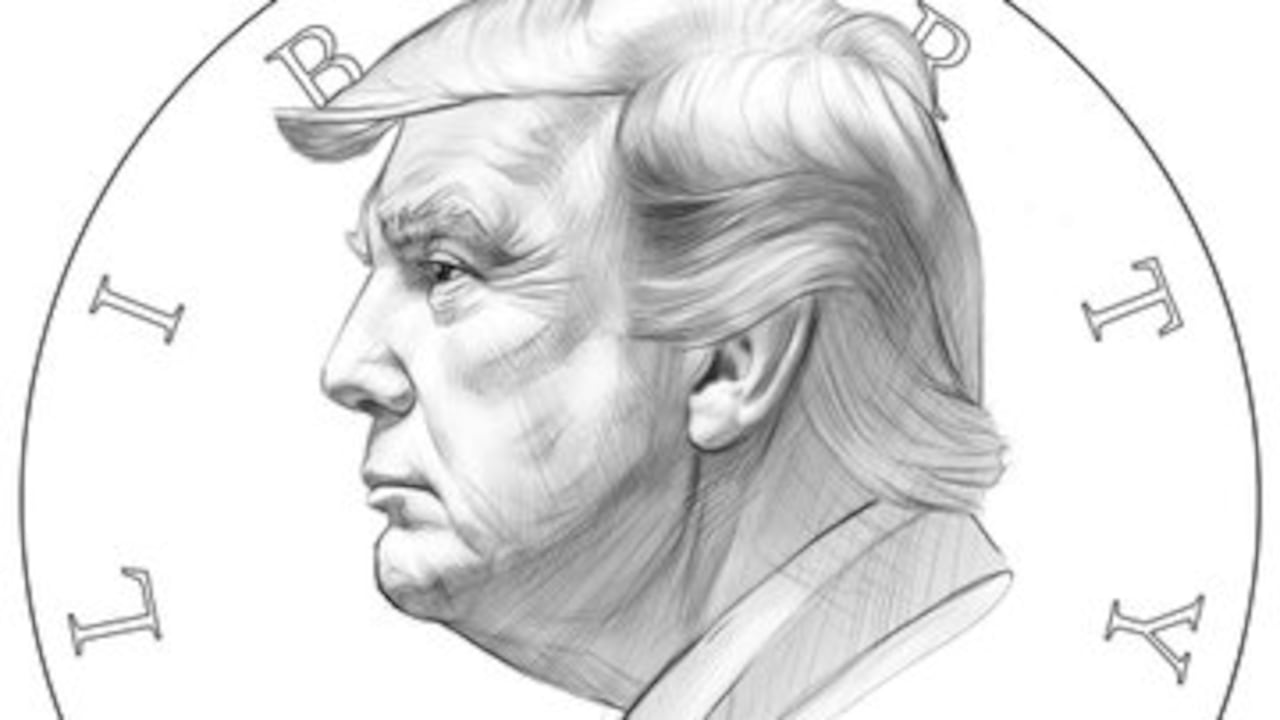 Este es el boceto del secretario del Tesoro, Scott Bessent, de la moneda que tendría a Donald Trump. - imagen de redes sociales