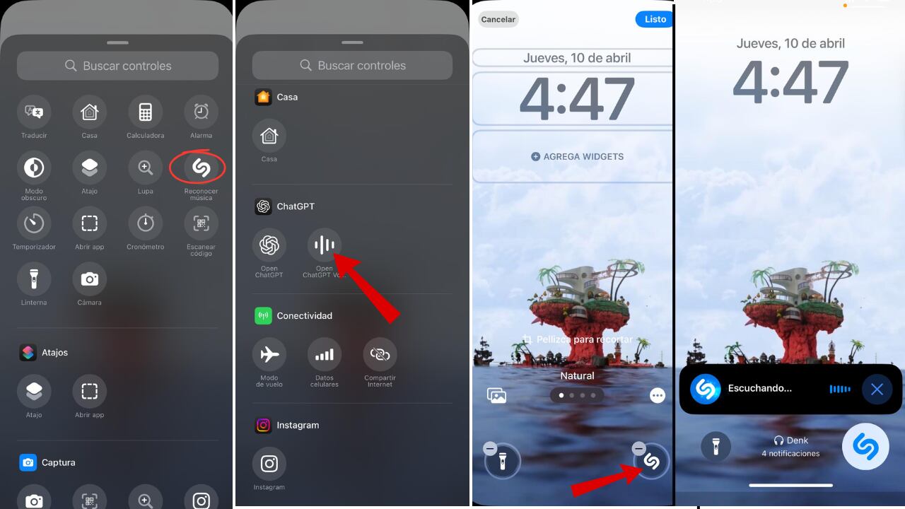 Un botón en la pantalla de bloqueo del iPhone permite activar ChatGPT o Shazam.