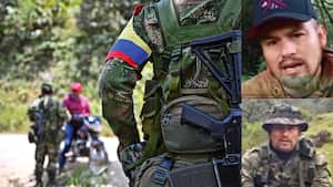 Members of the Carlos Patino front of the dissident FARC guerrilla patrol in Micay Canyon, a mountainous area and EMC stronghold in Cauca Department, southwestern Colombia, on March 24, 2024. Bright green coca plantations blanket the mountainsides of the narrow Micay Canyon, the heartland of Colombia's holdout guerrillas, who rule their fiefdom like a mini-state. Along dirt roads, in makeshift laboratories, farmers openly mix coca leaf with gasoline to extract a paste used to make the pure cocaine that is one of Colombia's top exports. Micay Canyon is a major source of tension in negotiations between the government and the Central General Staff (EMC) rebels who broke away from the FARC when it signed a 2016 peace deal. (Photo by Raul ARBOLEDA / AFP)