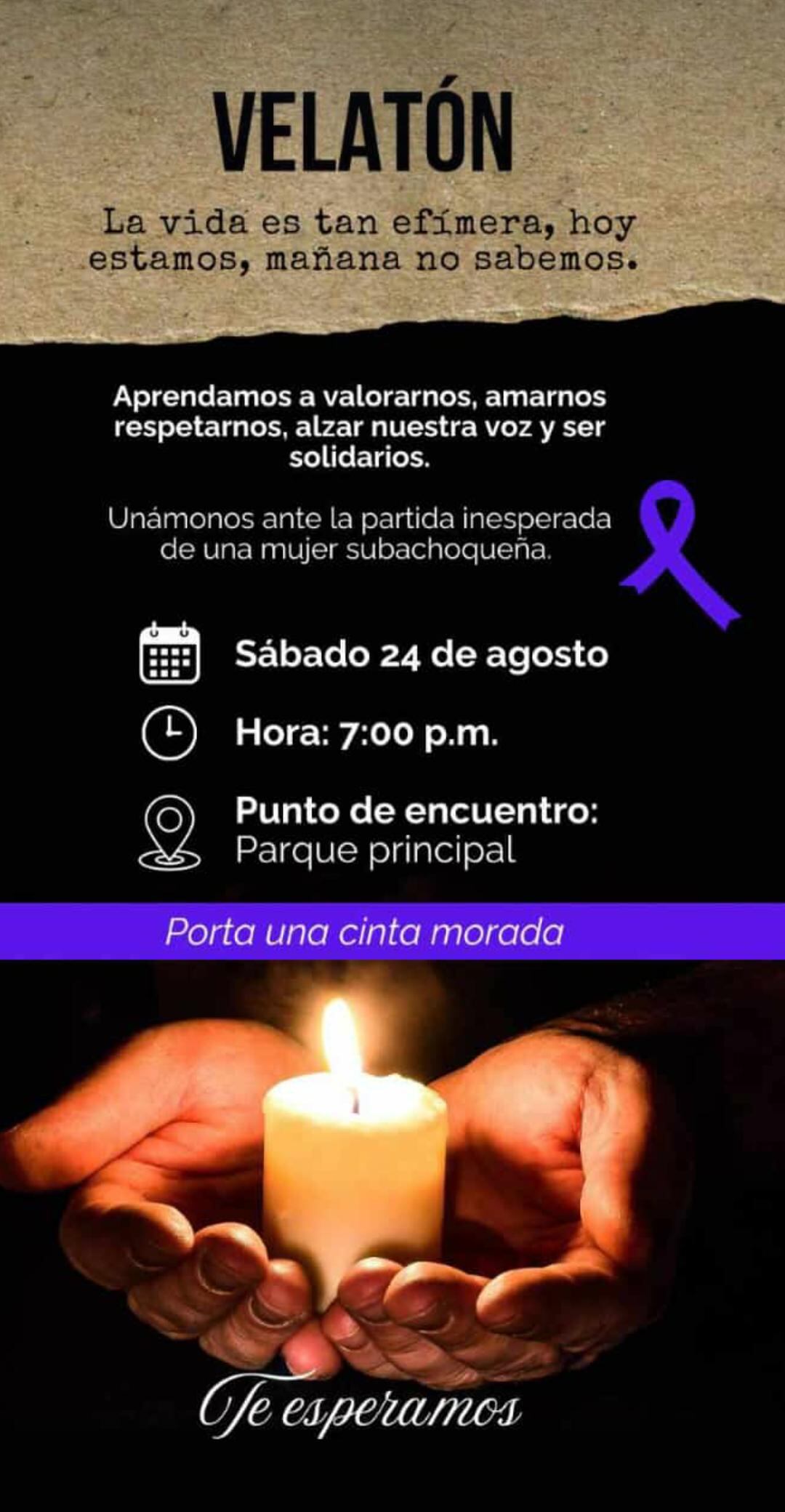 Velatón por presunto feminicidio en Subachoque