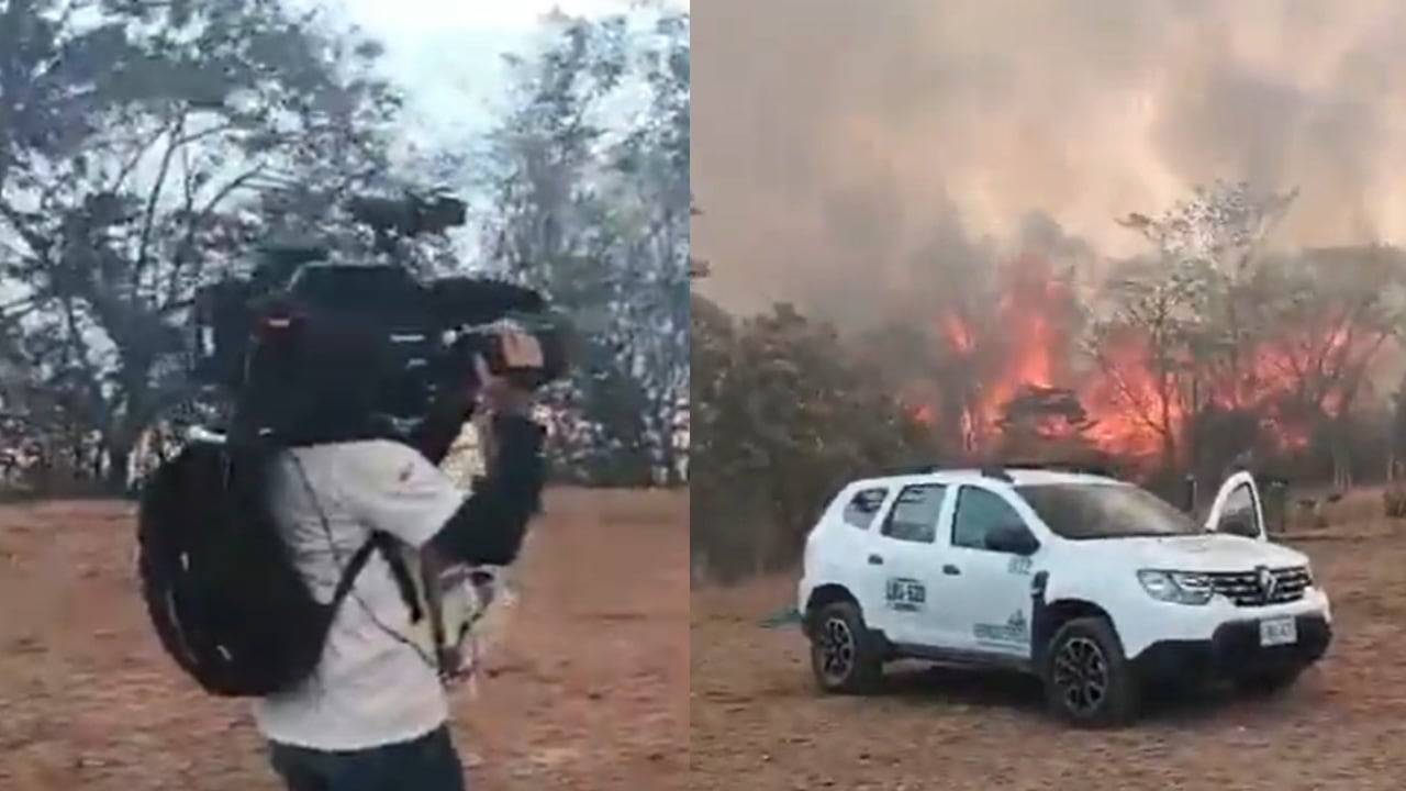 Incendio forestal casi afecta a equipo periodístico de RCN TV.