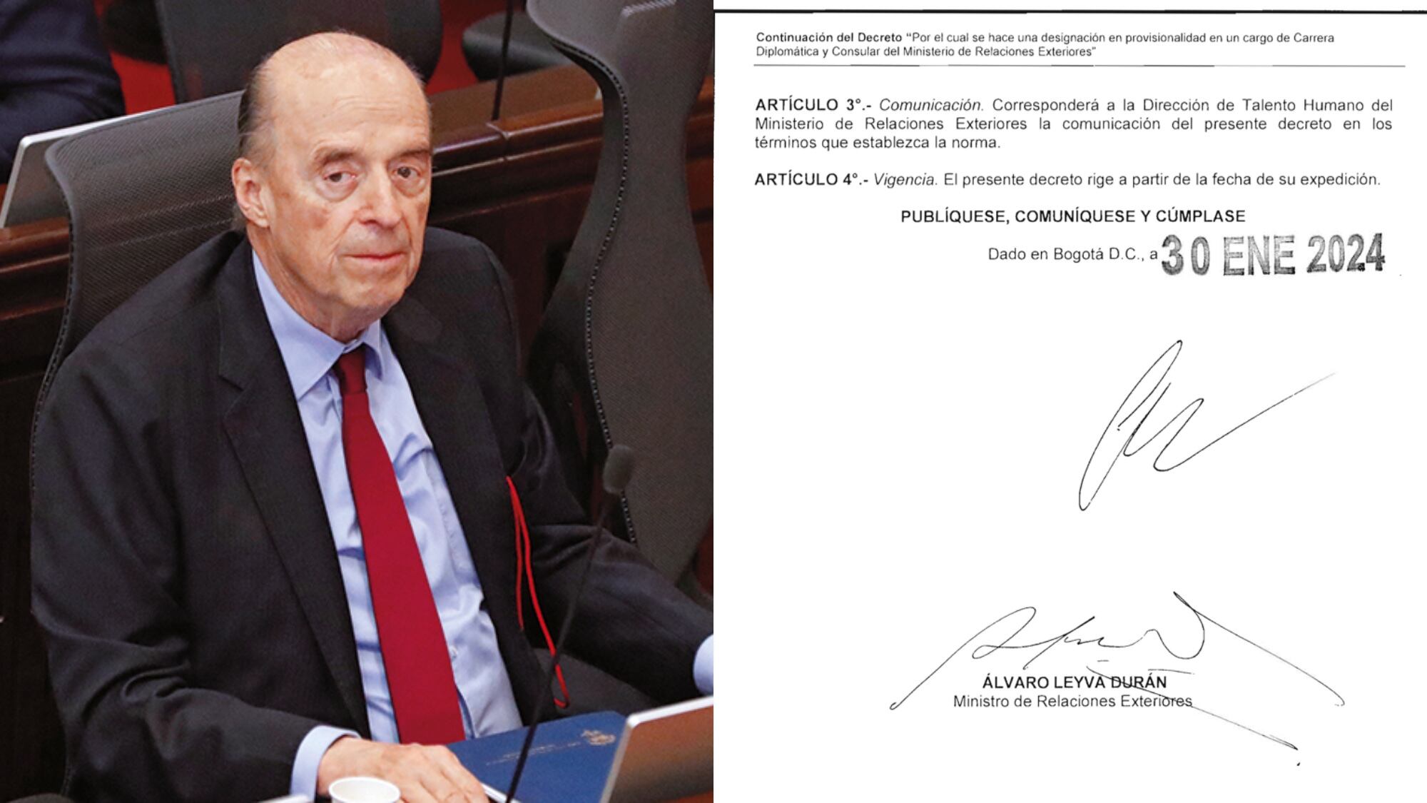 Álvaro Leyva sigue firmando decretos, pese a su suspensión.