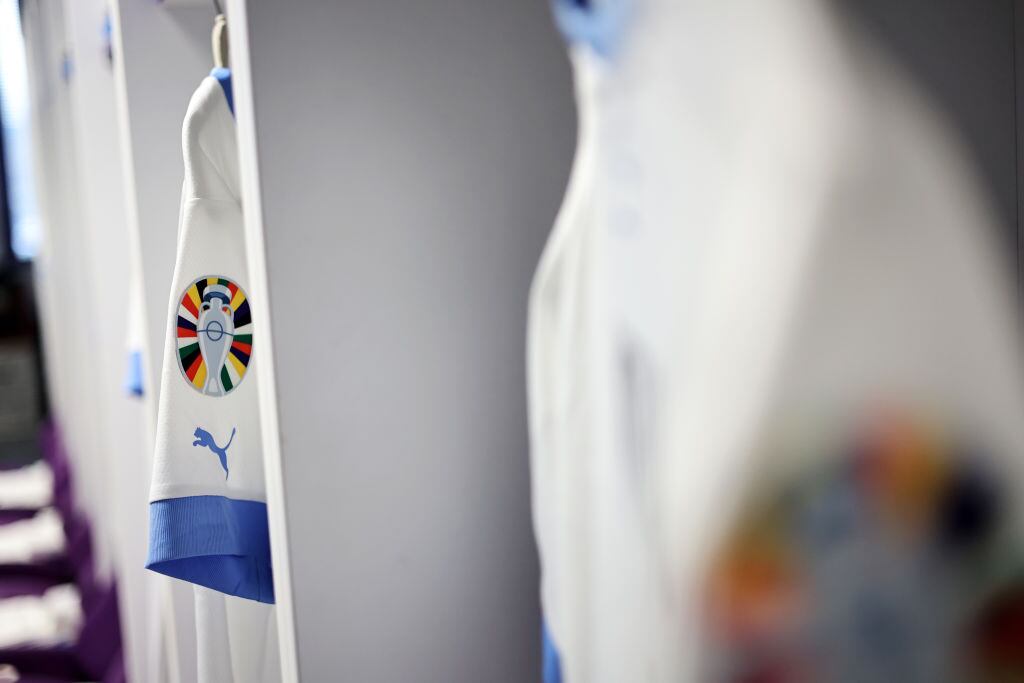BUDAPEST, HUNGARY - MARCH 21: The UEFA Euro 2024 logo is seen on during the UEFA EURO 2024 Play-Offs semifinal match between Israel and Iceland at Szusza Ferenc Stadion on March 21, 2024 in Budapest, Hungary. (Photo by David Balogh - UEFA/UEFA via Getty Images)