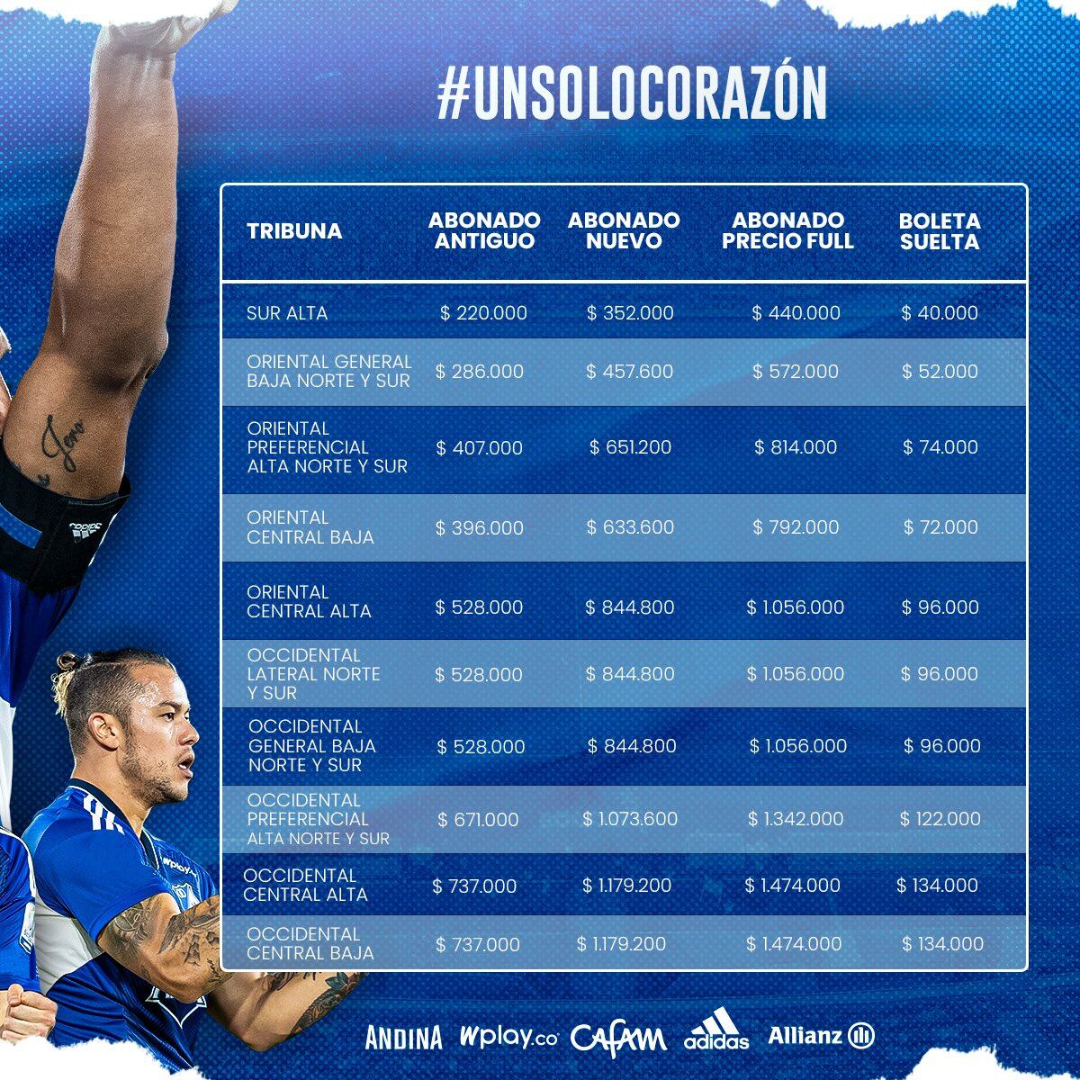 Precios de la venta para quienes deseen ser abonados en Millonarios