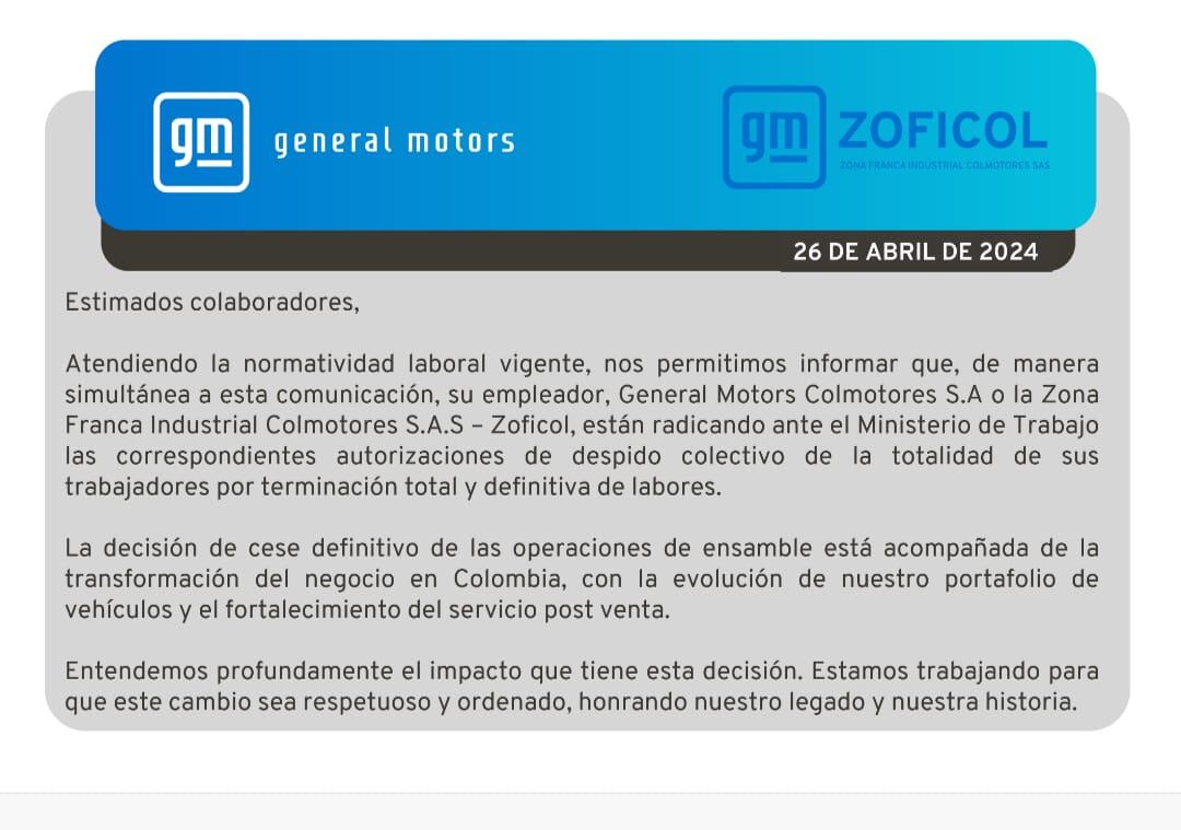 Comunicado de General Motors