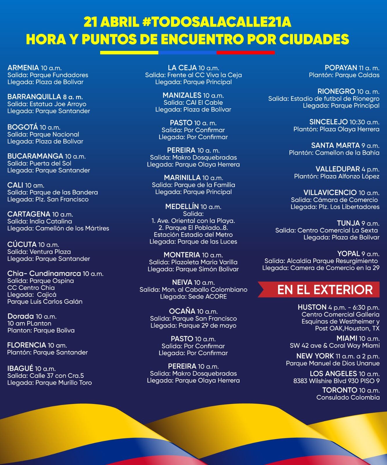 Puntos de concentración de las marchas del domingo 21 de abril.