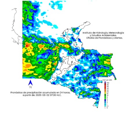 Mapa climatológico para el domingo 2 de agosto.