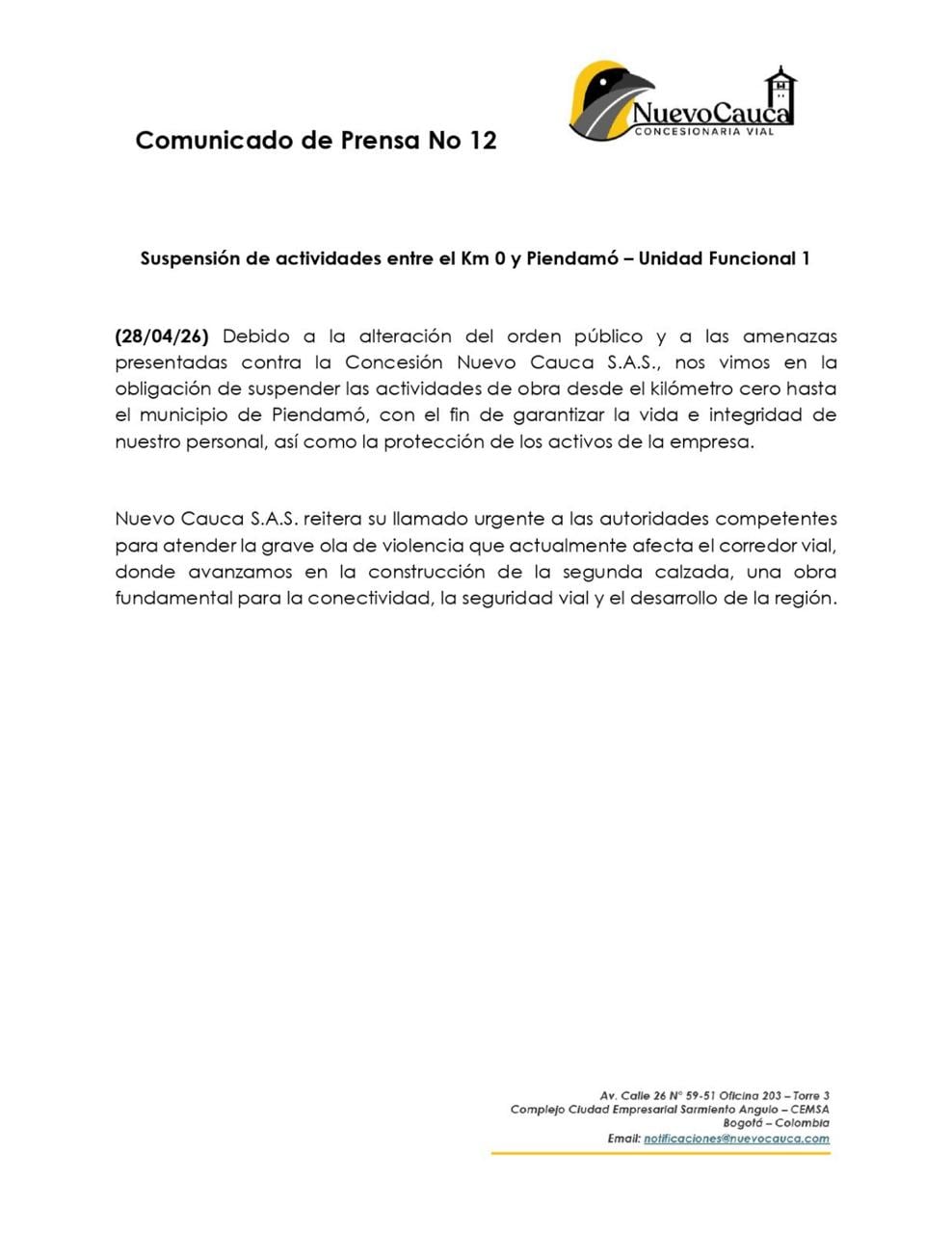 Esta obra es considerada fundamental para mejorar la conectividad, fortalecer la seguridad vial.