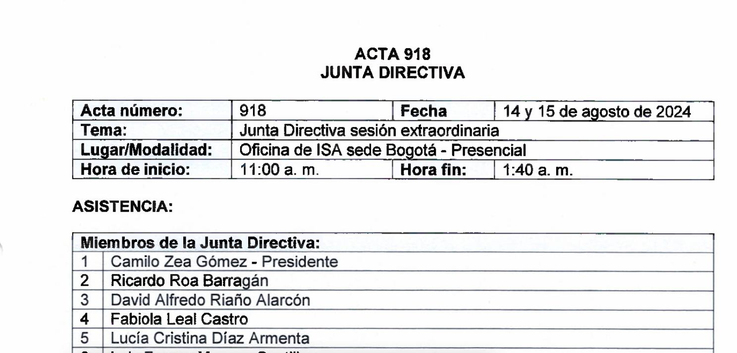 El acta de la junta directiva de ISA se hizo público en el Consejo de Estado