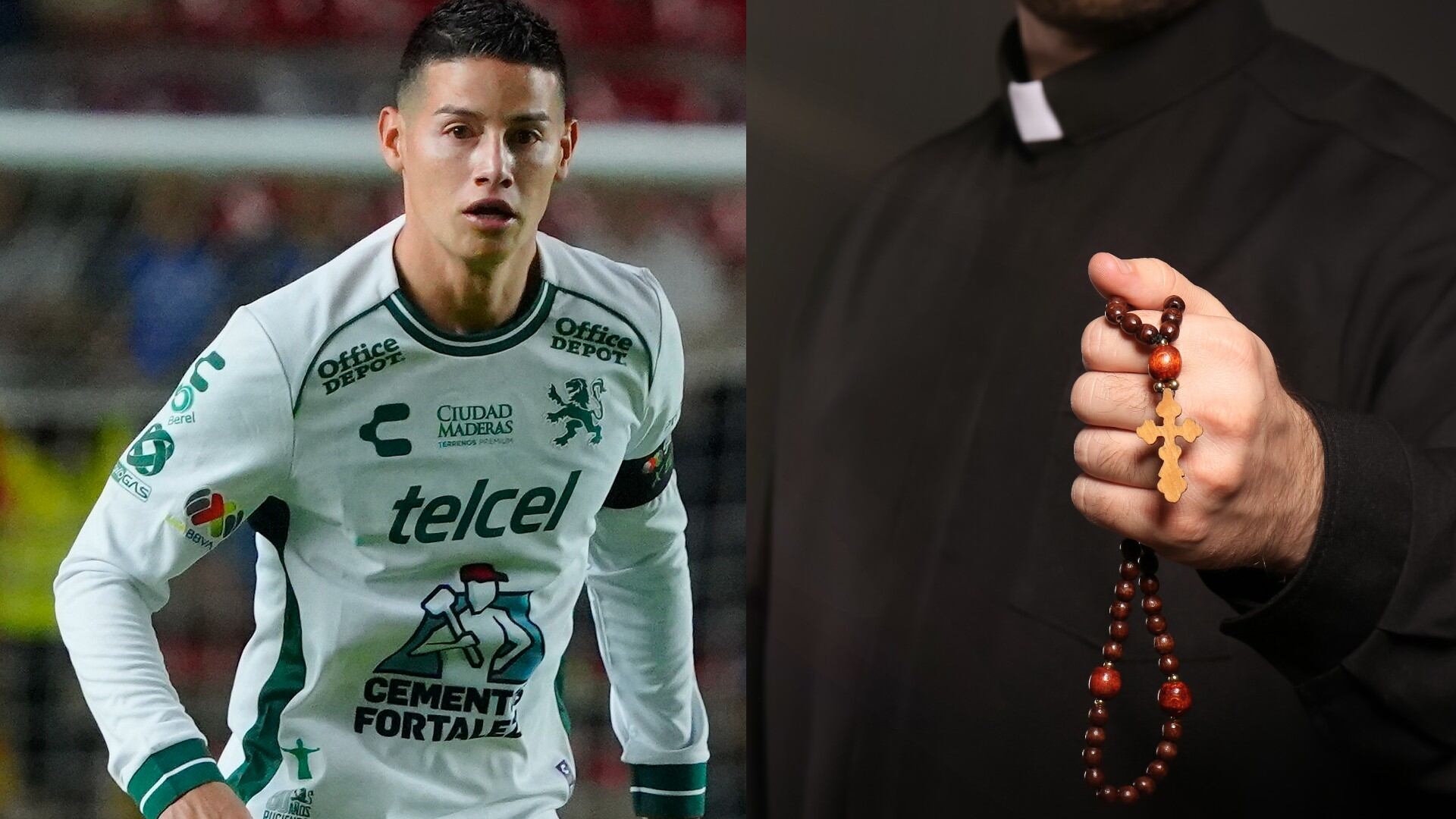 El padre Roberto acompaña al Club León donde juega james Rodríguez.