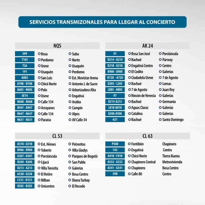 Servicios TransMizonales para llegar al concierto