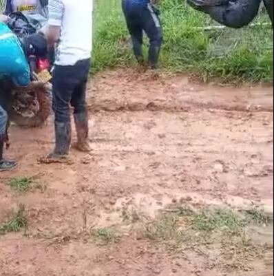 La comunidad ha ayudado a trasladar los cuerpos en improvisadas camillas.