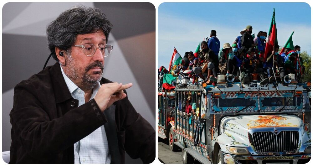 Francisco Santos y los indígenas llegando a Bogotá en una de las manifestaciones petristas.