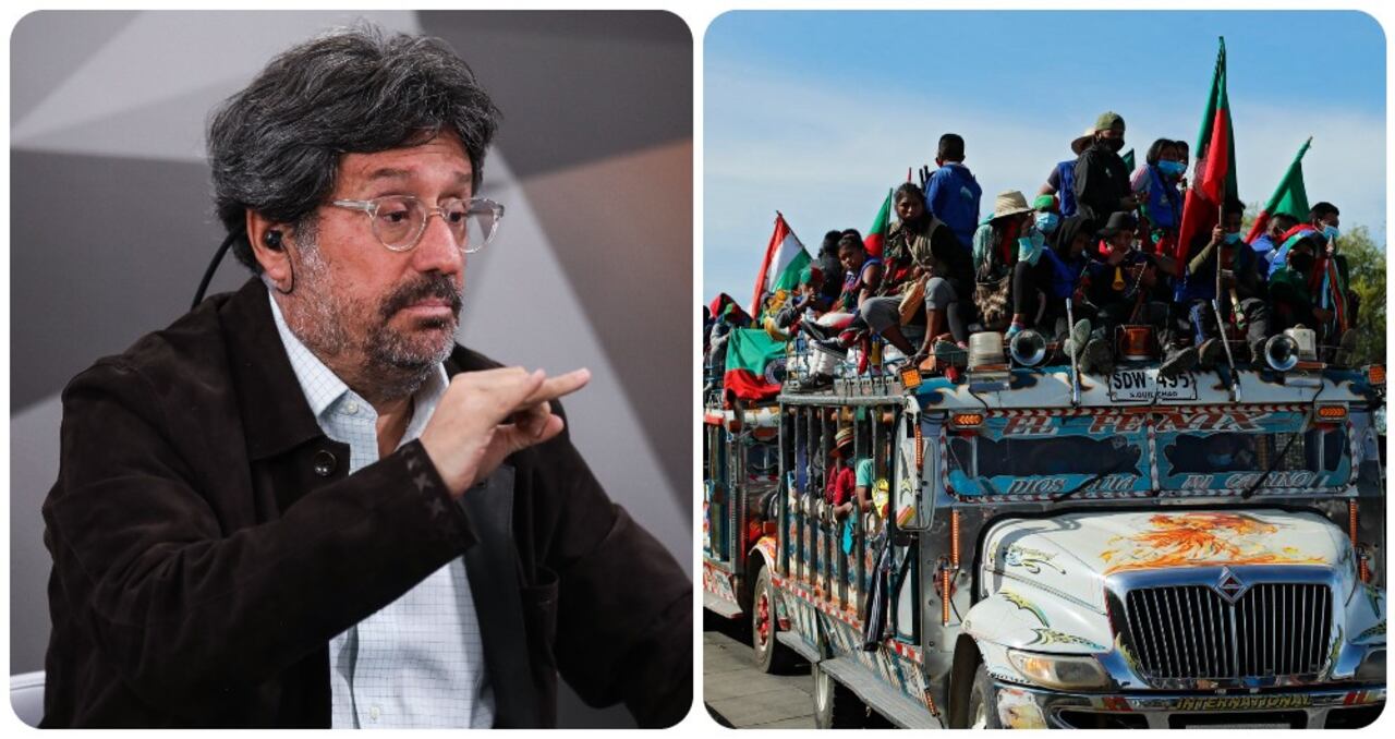 Francisco Santos y los indígenas llegando a Bogotá en una de las manifestaciones petristas.