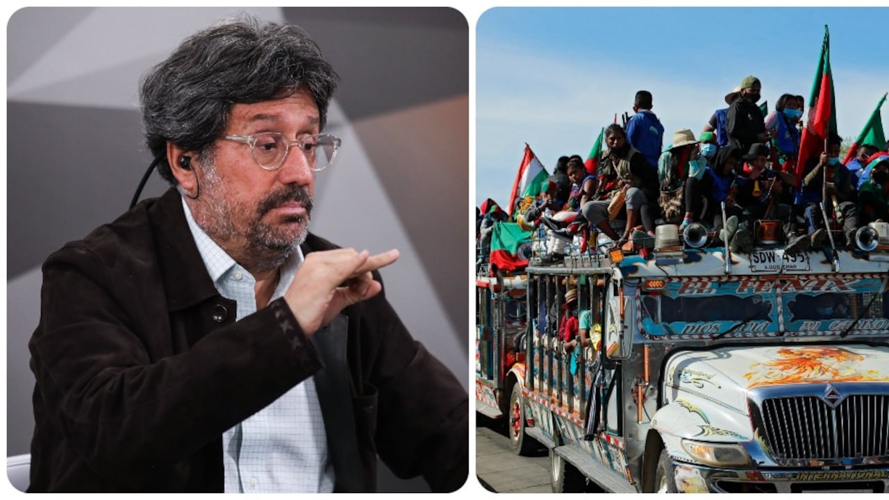 Francisco Santos y los indígenas llegando a Bogotá en una de las manifestaciones petristas.