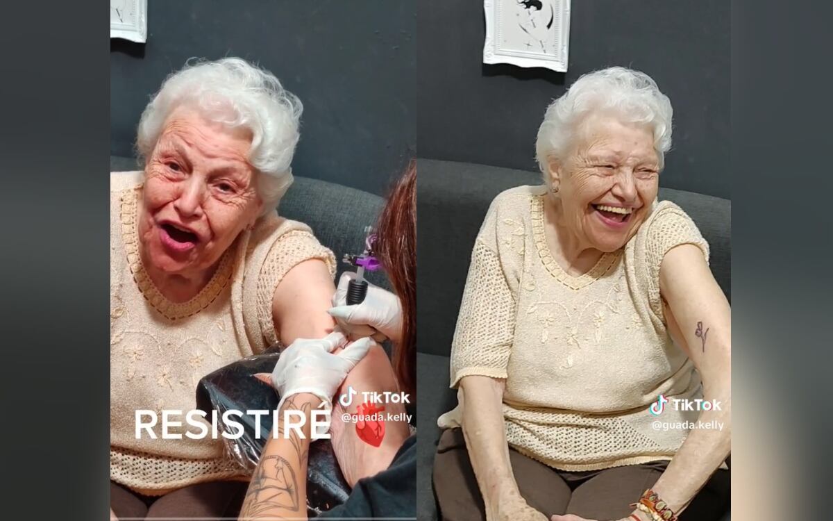 Fotograma: 2:36 / se tatúa mi bis abuela de 91 años con nosotros/Tik Tok: @guada.kelly